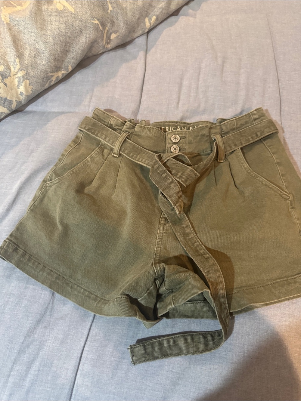 American Eagle Outfitters Olive High-Waist Tie-Belt Women's Shorts